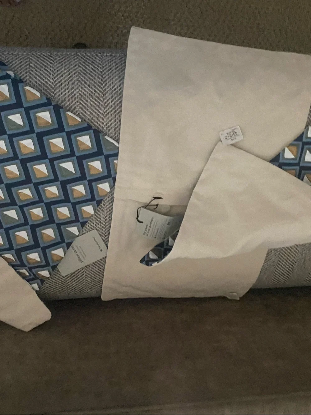 4-West Elm Blue Geometric Accent Pillow decor covers button back NEW